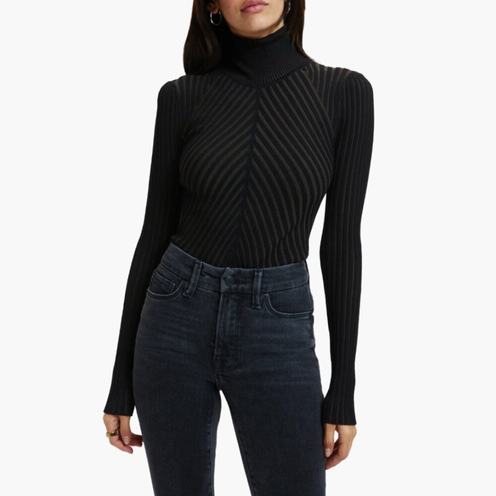 Good American Rib Turtleneck Bodysuit Black Size Large NWOT
